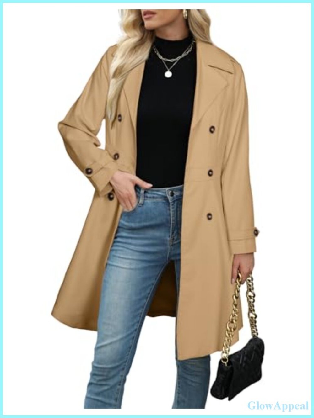 Womens Double-Breasted Long Trench Coat Windbreaker Overcoat Fall Winter